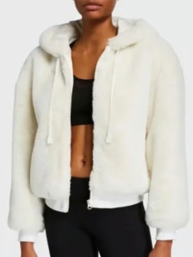 Nwt Blanc Noir Ivory White Faux Fur Teddy Hooded Zip Jacket Size Large